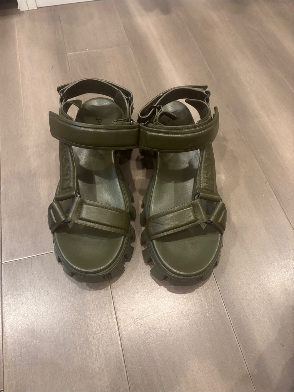 Prada Olive Green Strappy Sport Sandals